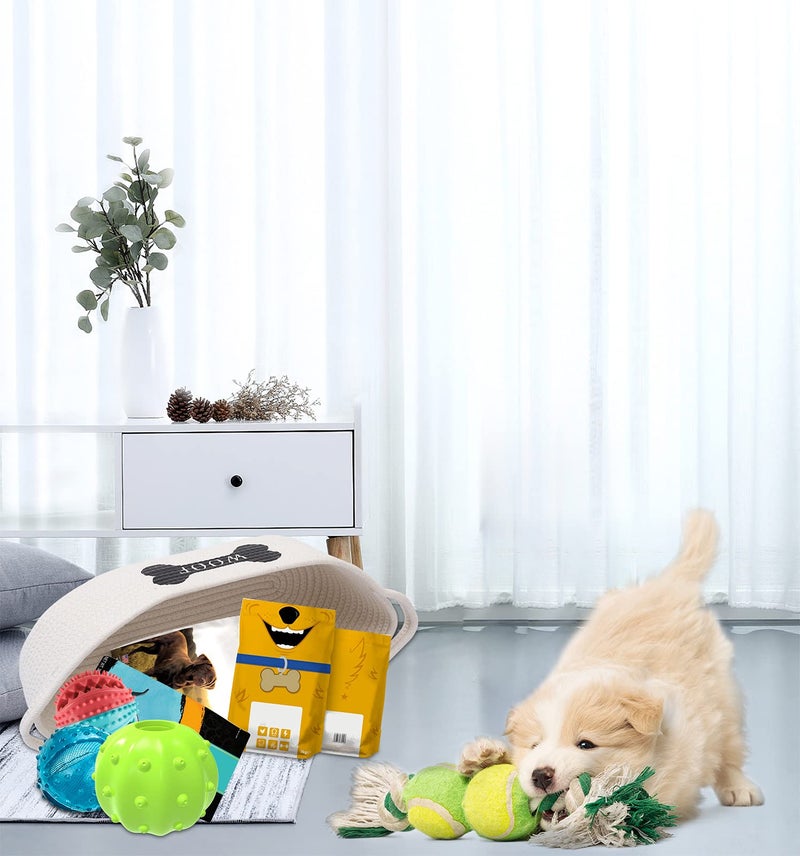 Morezi Dog toy baskets pet toy basket storage in small shallow stuff bin - Perfect for collect puppy toys, cat toy, grooming stuff, diapers, bed, for Bathroom, Playroom, Closet, Home - Beige - Image 5